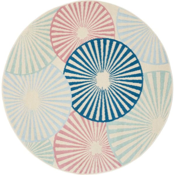 Nourison Grafix Ivory/Multi 5 ft. x 5 ft. Geometric Contemporary Round Rug