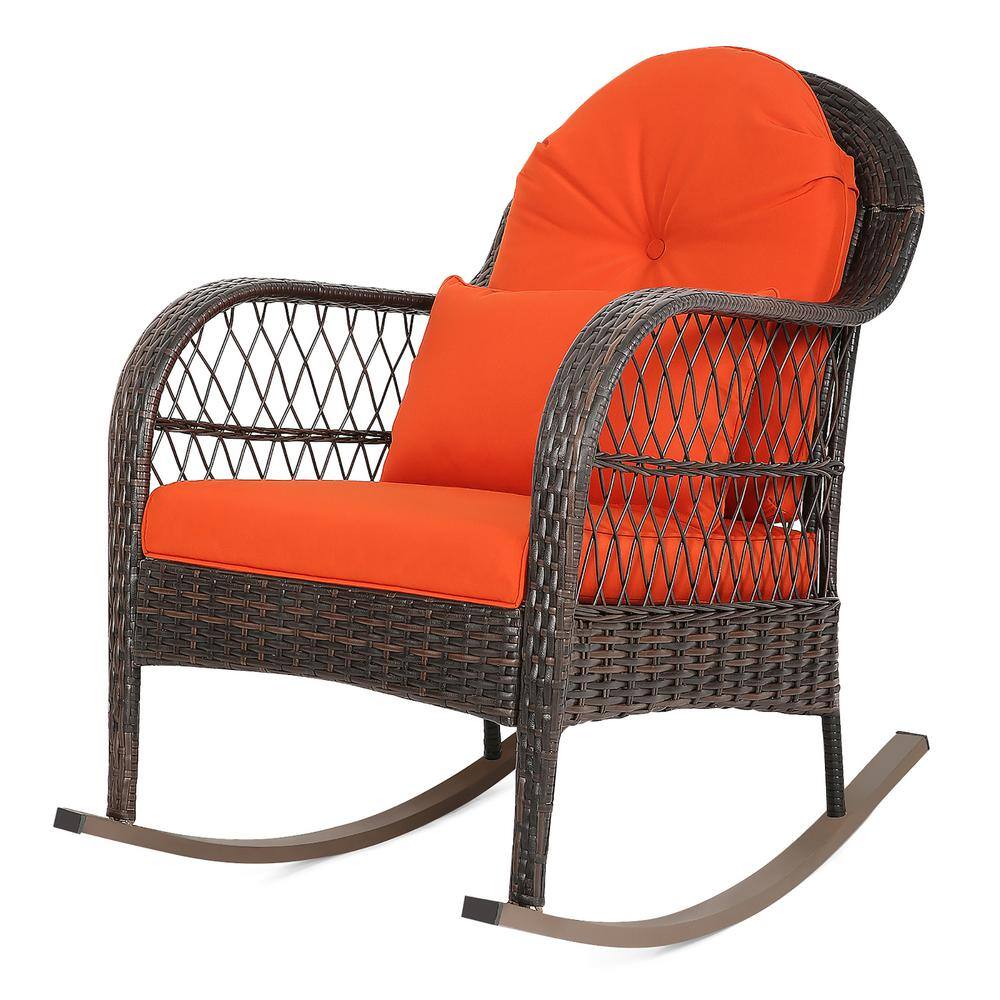Costway Rattan Wicker Outdoor Patio, Outdoor Wicker Rocker Seat Cushions