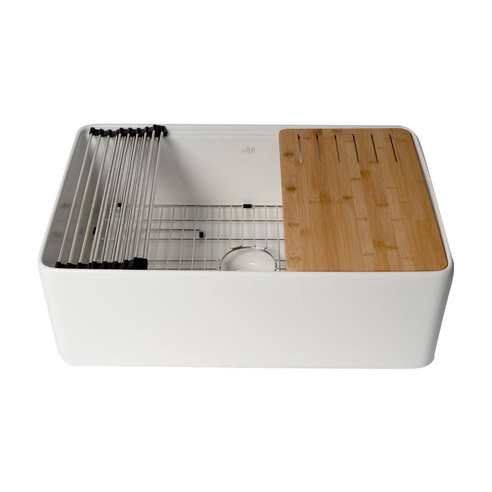 White Fireclay Farmhouse Drop-In Single Bowl Sink
