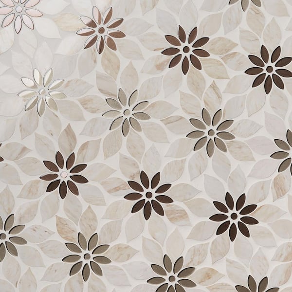 Thistle Ivory 12.4 in. x 14.13 in. Polished Marble Mosaic Tile (1.21 sq. ft./Sheet)