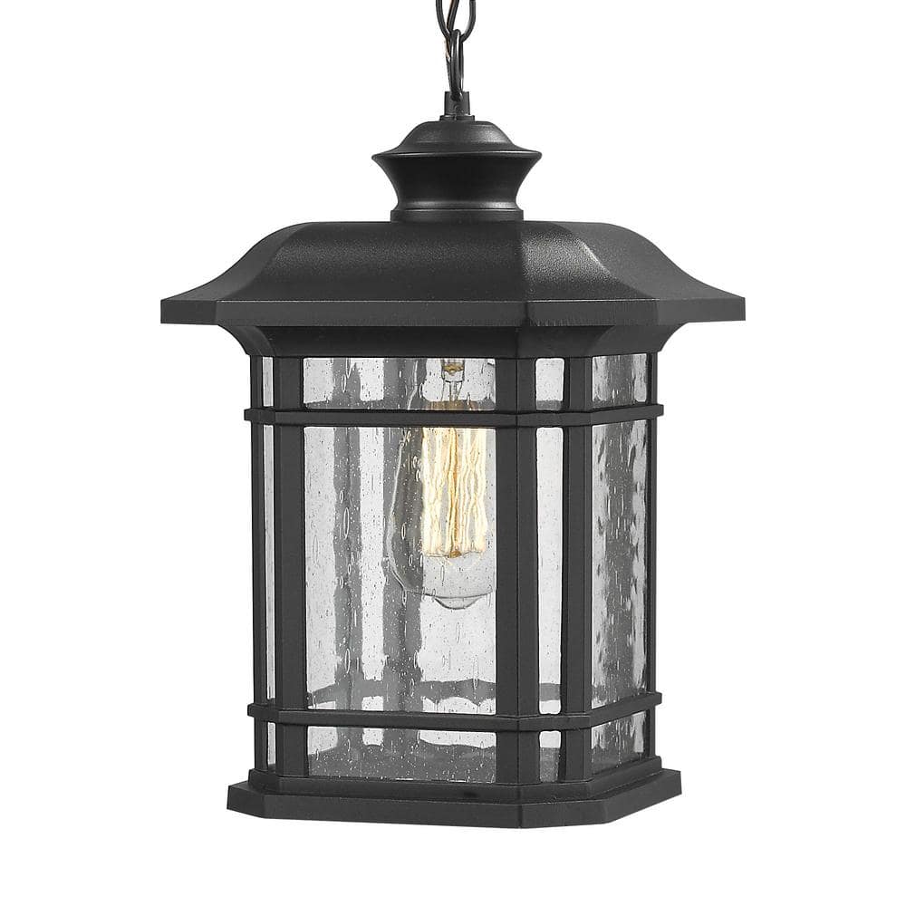 14 in. 1-Light Black Outdoor Pendant Light with Seeded Glass and Bulb (Not Included) price history on PriceWatchPro