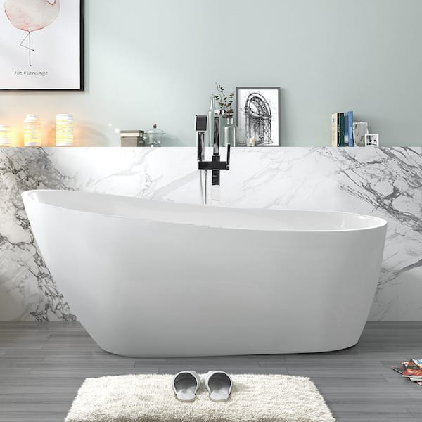 Colombes 67 in. Acrylic Flatbottom Freestanding Soaking Bathtub in White/Polished Chrome