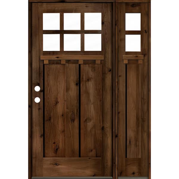 Krosswood Doors 50 in. x 80 in. Craftsman Alder 2 Panel Right-Hand 6 Lite Clear Glass Provincial Wood Prehung Front Door/Sidelite