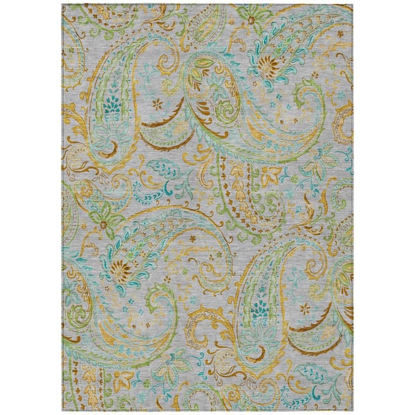 HomeRoots Gray, Gold 5 ft. x 8 ft. Woven Paisley Polyester Rectangle ...