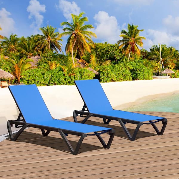 domi outdoor living 2-Piece Blue Aluminum Adjustable Outdoor Chaise Lounge