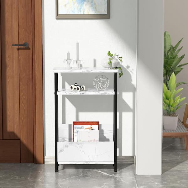 White 15.5 in. x 24.2 in. Wood Freestanding Magazine Rack with Black Legs
