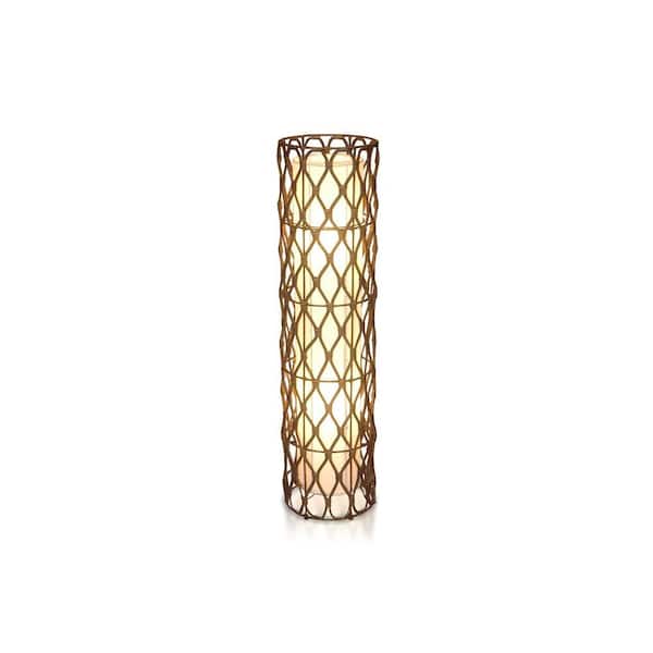 Jeffan Bethany 40 in. Antique Golden Brown Floor Lamp with Natural Rattan Weave -DISCONTINUED