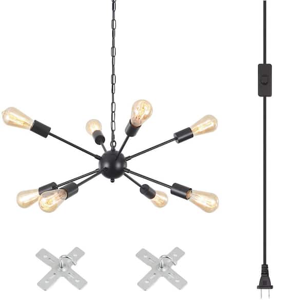 ZJVAIVE 8-Light Matte Black Modern Sputnik Chandelier for Living Room with No Bulbs Included with plug and switch