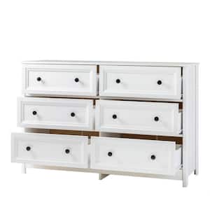 6-Drawer White Wood Transitional Dresser with Grooved Sides