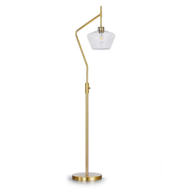 HomeGlam Cafe 69 in. Brushed Brass Dimmable LED Arc Floor Lamp with Clear Glass Shade and LED Vintage Bulb