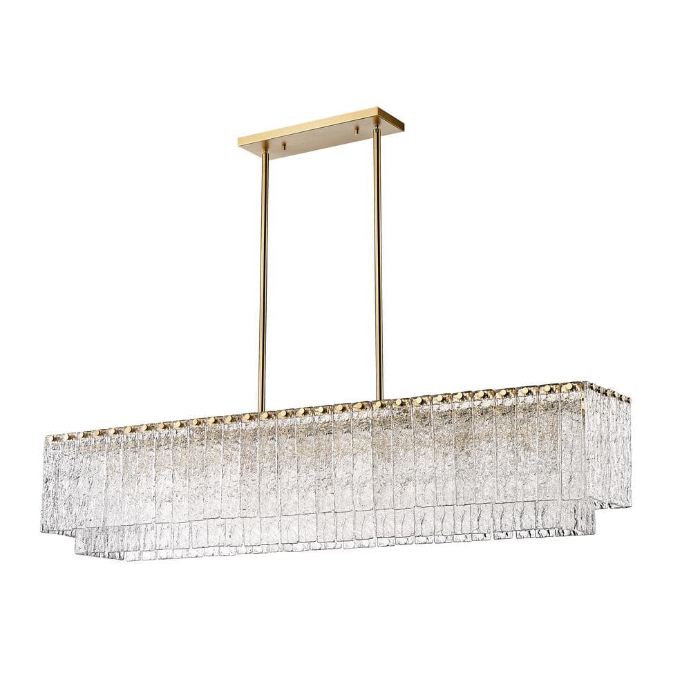Glacier Modern Gold 7-Light Linear Chandelier with Textured Glass