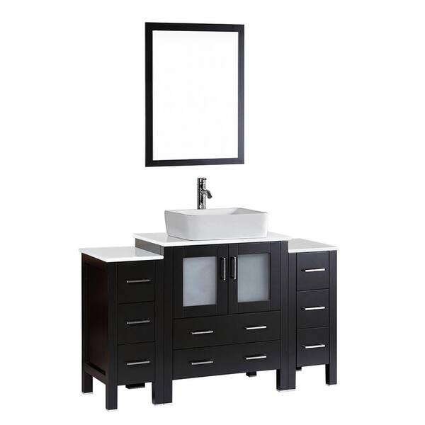 Bosconi 54 in. Single Vanity in Espresso with Vanity Top in White in White with White Basin and Mirror