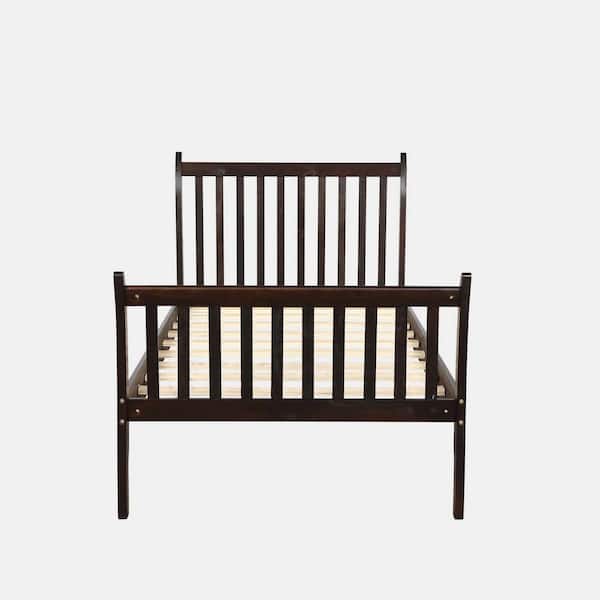 wetiny Brown Wood Frame Twin Platform Bed