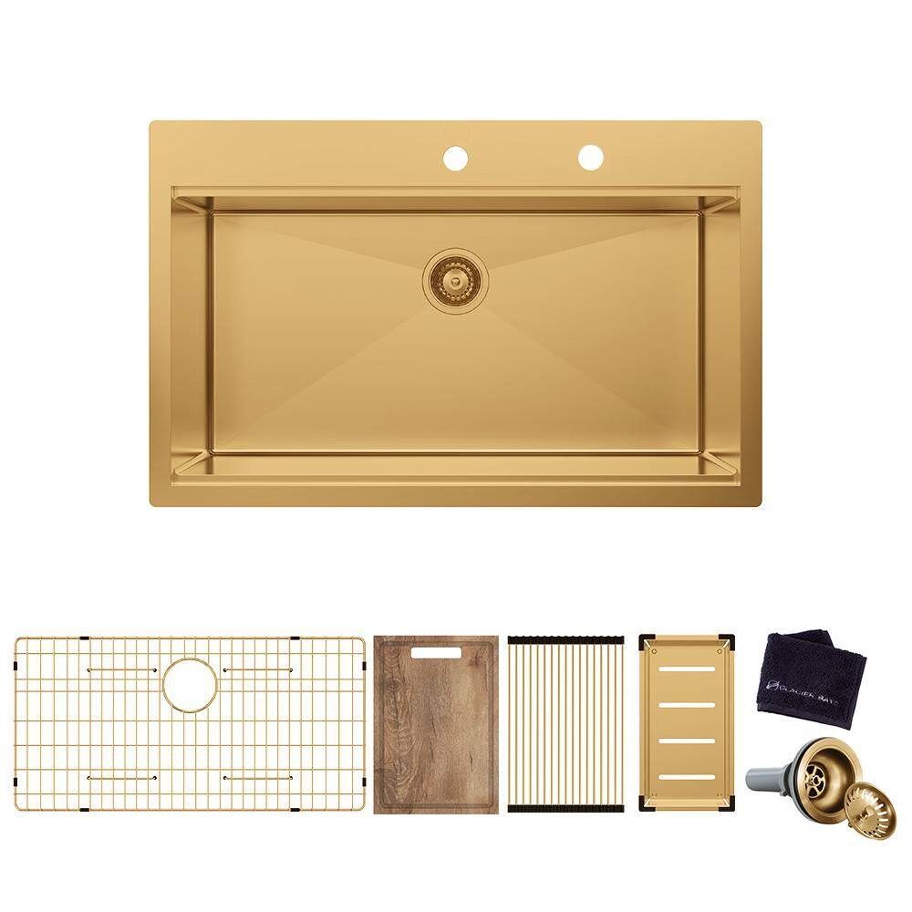 33 in. Drop In Single Bowl 18-Gauge Gold Stainless Steel Workstation Kitchen Sink with Accessories price history on PriceWatchPro
