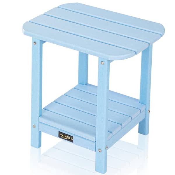 VINGLI Adirondack Blue HDPE Plastic Outdoor Side Table with Extra Storage