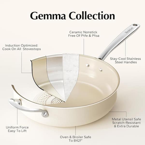 Anqtovp 5QT Ceramic Nonstick Saute Pan with Lid Deep Jumbo Cooker