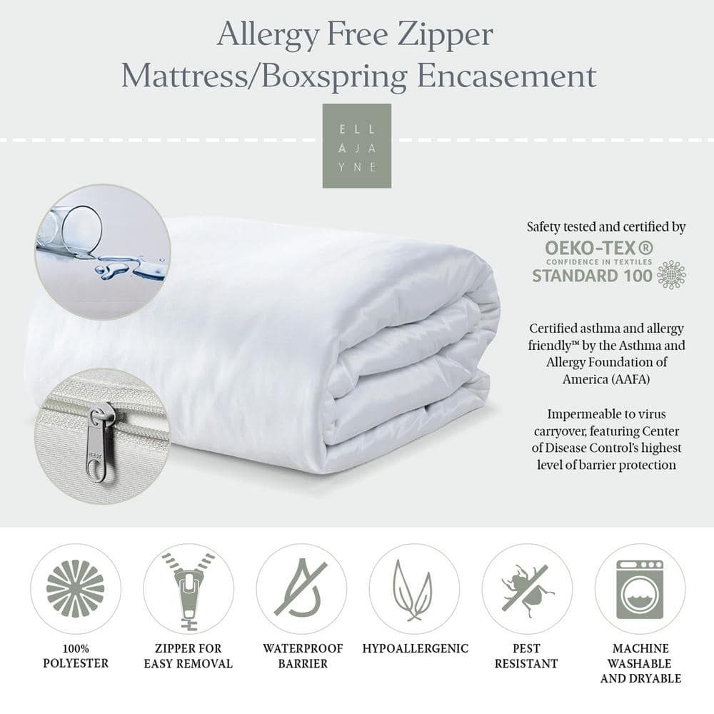 Twin White Waterproof Allergy-Free Zipper Mattress Encasement