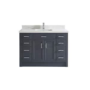 Calais 48 in. W x 22 in. D Vanity in Pepper Gray with Solid Surface Vanity Top in White with White Basin