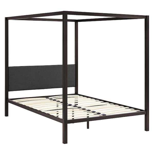 MODWAY Raina Brown Gray Queen Canopy Bed Frame