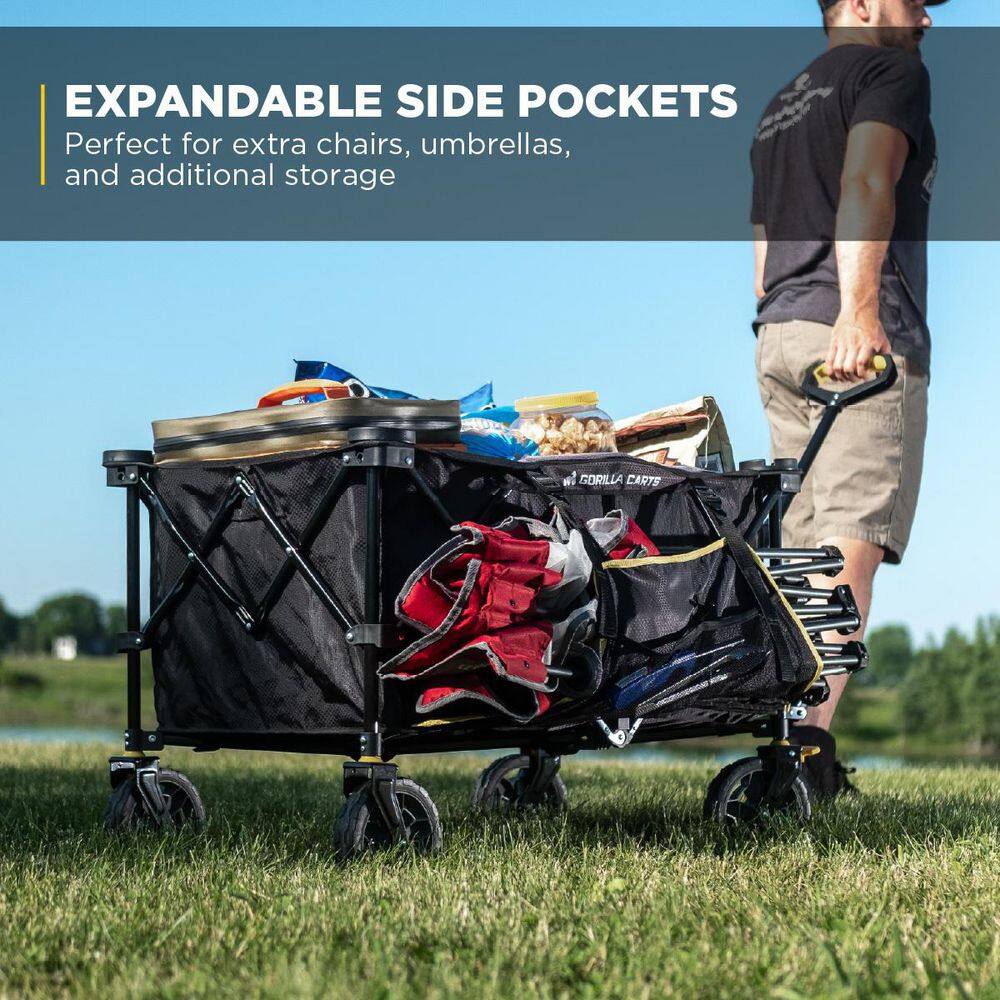 Black Steel Frame Collapsible Utility Wagon with Polyester Deck
