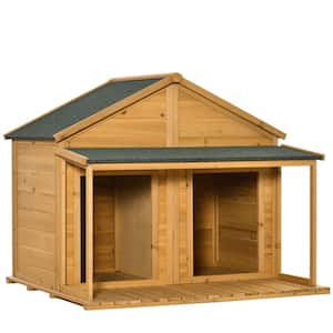 Wooden Dog House Outdoor Duplex for 2 Medium or Small Dogs