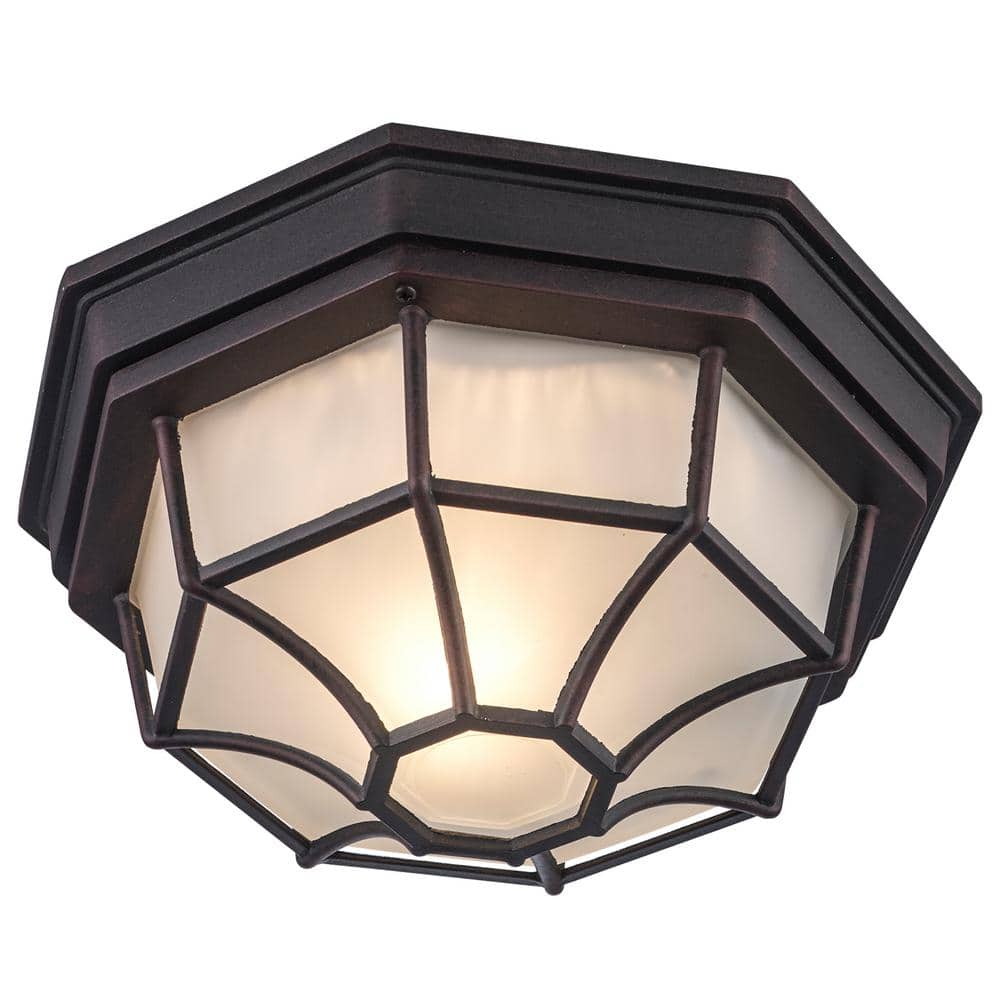 Rust 11" Glass and Metal Flushmount Lantern