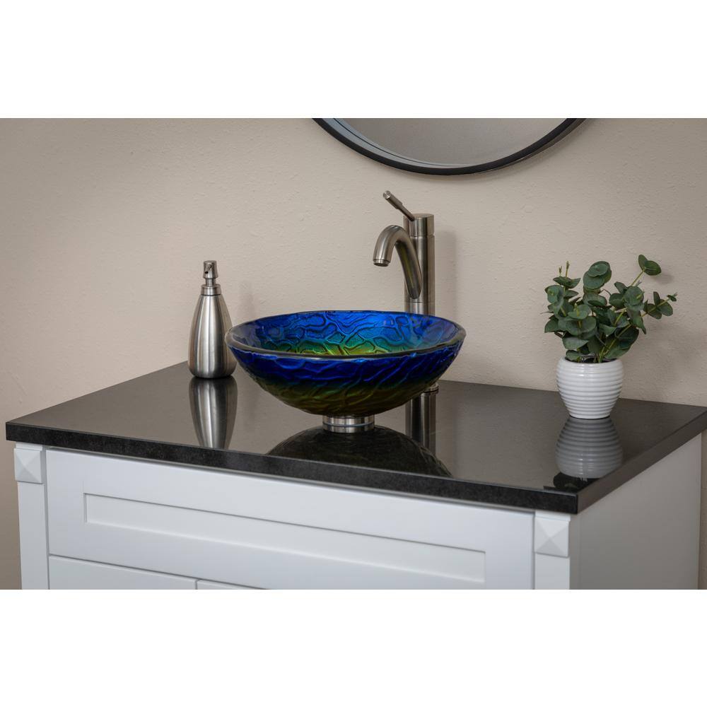14.25'' Blue and Yellow Glass Vessel Sink