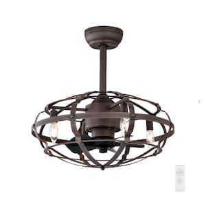 Blade Span 21 in. Indoor Bronze Caged Ceiling Fan with No Bulbs Included with Remote Control