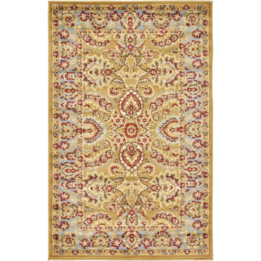 Voyage Dark Yellow Floral Rectangular Synthetic Area Rug