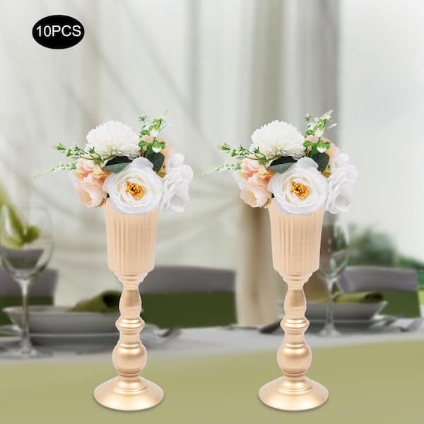 YIYIBYUS 5 .9 in. Champagne and White Artificial Silk Rose Flower Bouquet  Table Centerpieces 10Pcs JJOUSJ2LWDZJ8 - The Home Depot