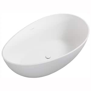 63 in. x 38 in. Stone Resin Freestanding Flatbottom Soaking Bathtub with Center Drain in White