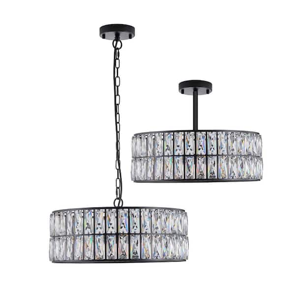 Latepis 6-Light Black Crystal Chandelier Pendant Lighting for Dining Room Bedroom