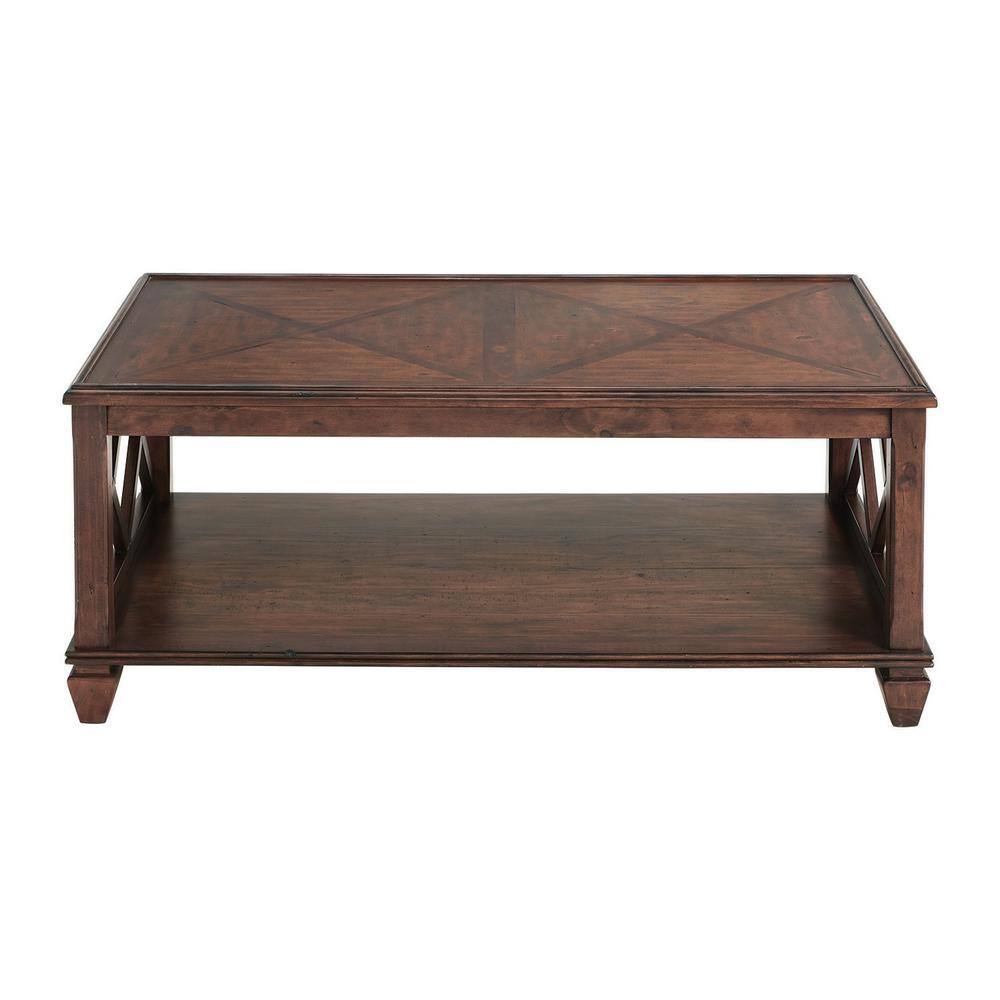 45" Cherry Pine Wood Coffee Table with Lower Shelf
