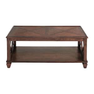 Stockbridge 45 in. Distressed Cherry Large Rectangle Wood Coffee Table with Shelf