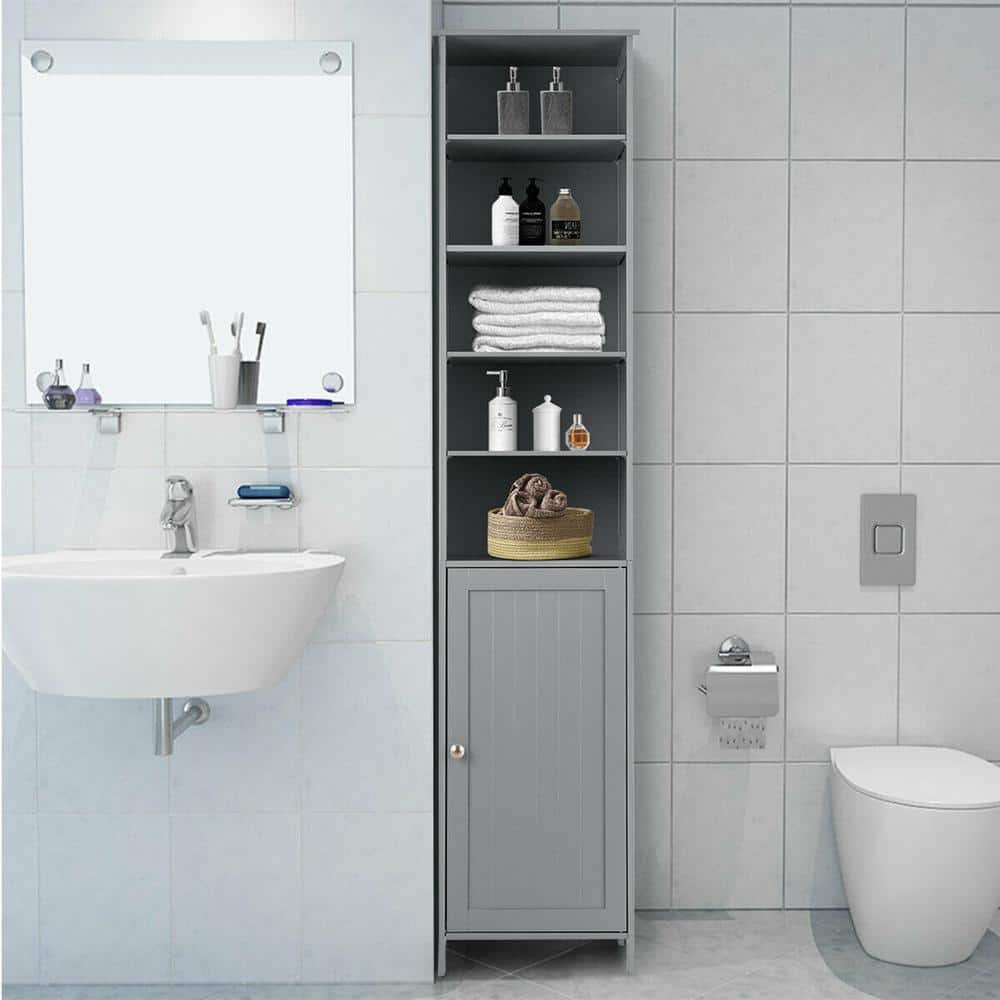 Gray Tall MDF Living Room Cabinet with Adjustable Shelving