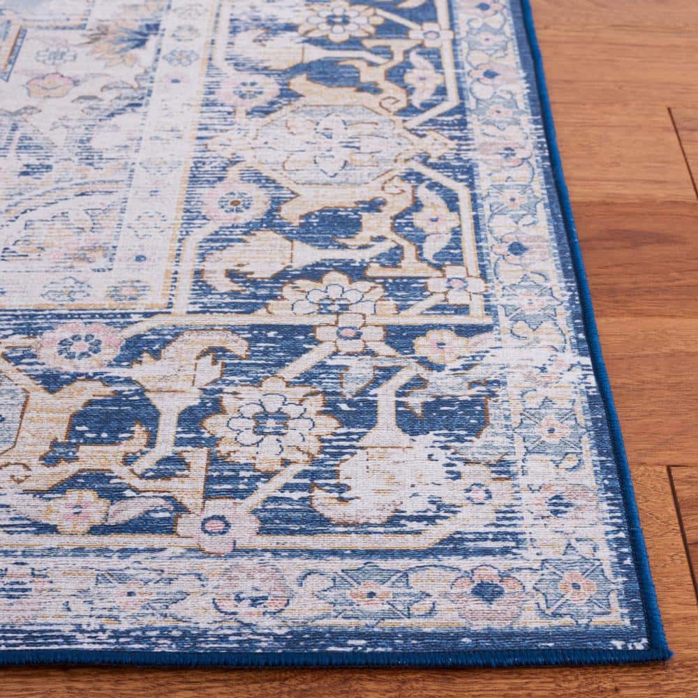Tucson Light Blue/Navy Rectangular Machine Washable Area Rug