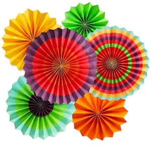 Vibrant Hanging Paper Fans Backdrop, Colorful Paper Rosette Flowers for Mexican Fiesta (Set of 6)