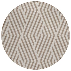 Chantille ACN550 Taupe 8 ft. x 8 ft. Round Machine Washable Indoor/Outdoor Geometric Area Rug