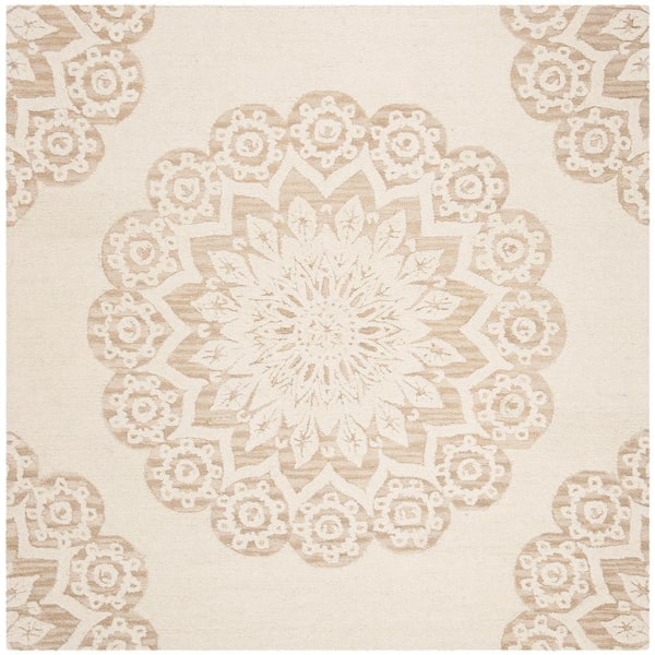 Blossom Ivory/Beige 10 ft. x 10 ft. Floral Medallion Square Area Rug
