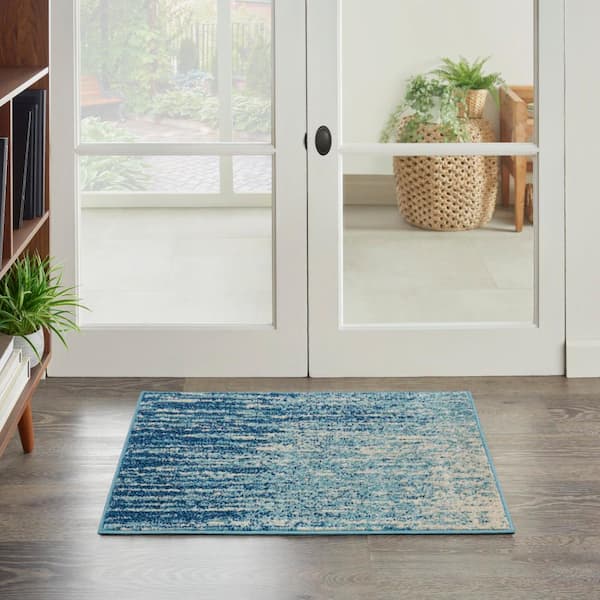Passion Navy/Light doormat 2 ft. x 3 ft. Abstract Geometric Contemporary Kitchen Area Rug