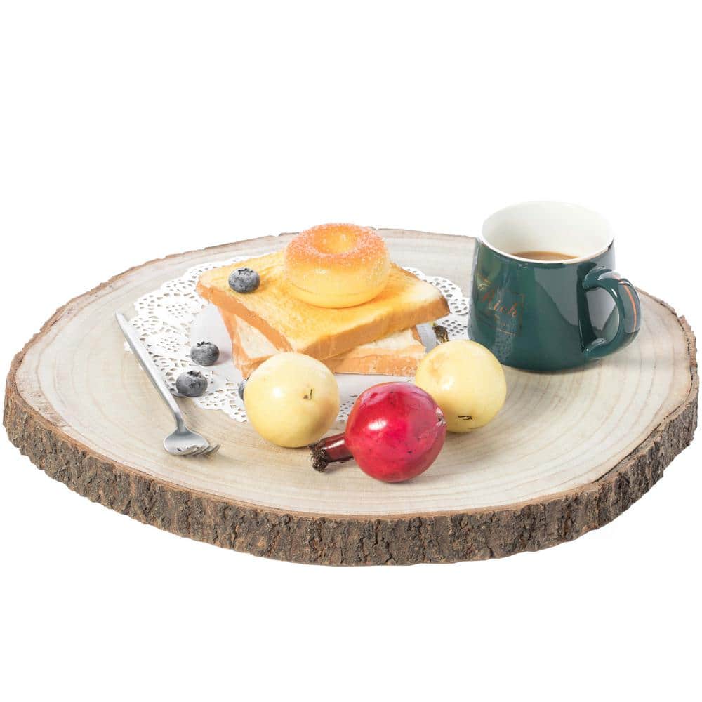 Vintiquewise 14 in. Dia Barky Natural Wood Slabs Rustic Ornament Slice Tray  Table Charger QI003847-14 - The Home Depot