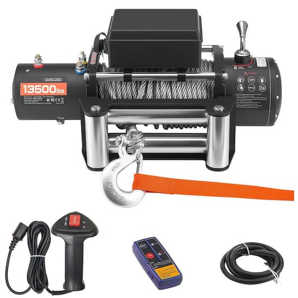 Electric Winch, 13500 lbs. Load Capacity 12V DC Truck Winch with 3/8 in. x 80 ft. Steel Rope, Wireless and Wired Remote