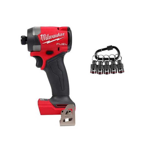 M18 FUEL 18V Lithium-Ion Cordless 1/4 in. Hex Impact Driver (Tool-Only) & 5-PC Hex Bit Holder & Carabiner
