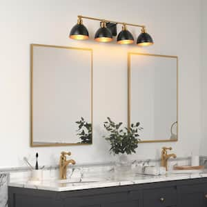 31.5 in. Modern 4-Light Black Bathroom Vanity Light, Industrial Bath Lighting Brass Gold Wall Sconce