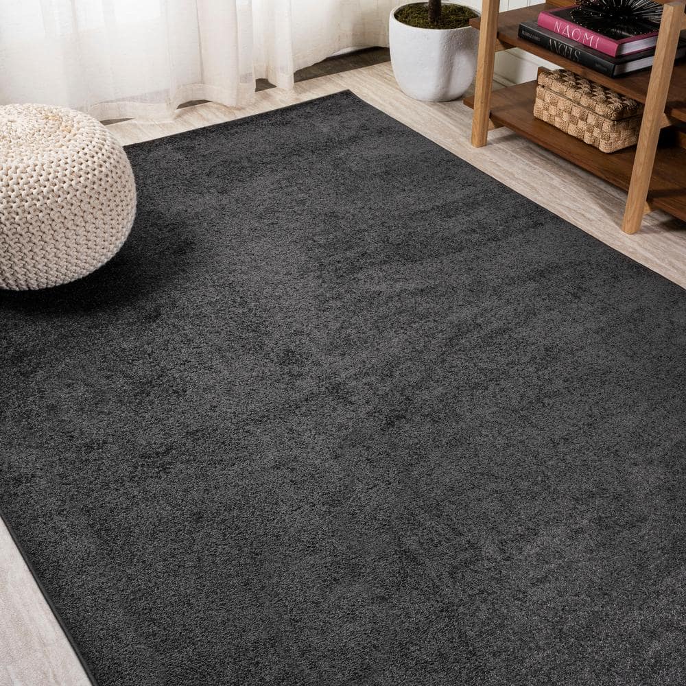 Haze Solid Black Synthetic Low-Pile Area Rug