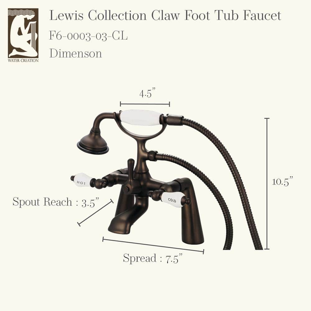Vintage Oil-Rubbed Bronze 7-Inch Deck Mount Tub Faucet with Hand Shower