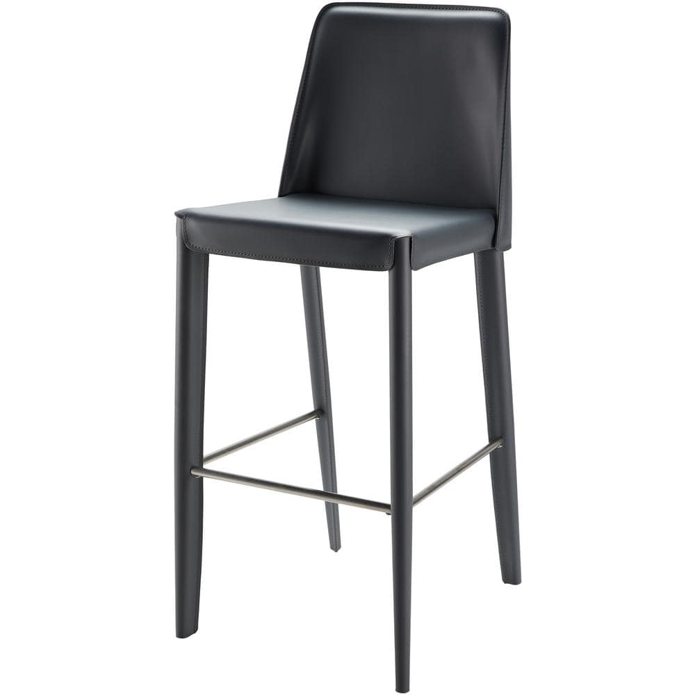 Dark Blue Metal and PVC Upholstered Bar Stool