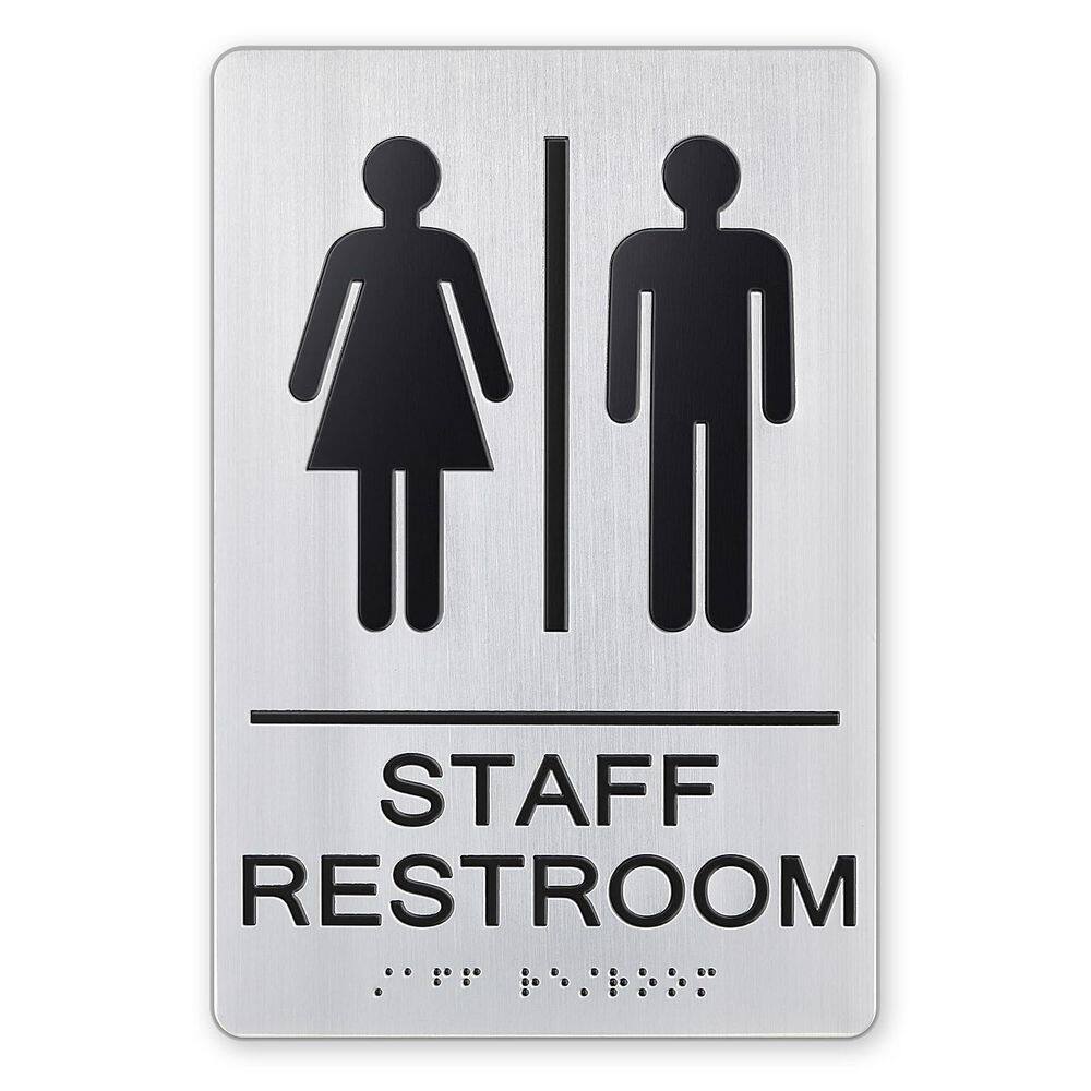 Unisex Restroom Sign Brushed Silver Aluminum Braille Staff Bathroom Sign Adhesive Back for Office Business price history on PriceWatchPro