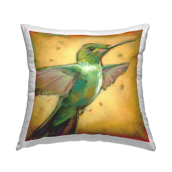 Green and Yellow Hummingbird Multi-Color Square Outdoor Throw Pillow