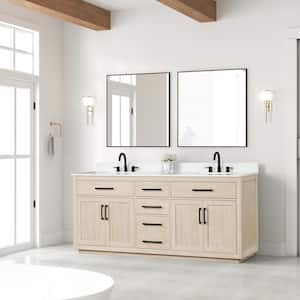 80 in. W x 22 in. D x 36 in. H Double Sink Freestanding Bath Vanity in Light Oak with White Quartz Top